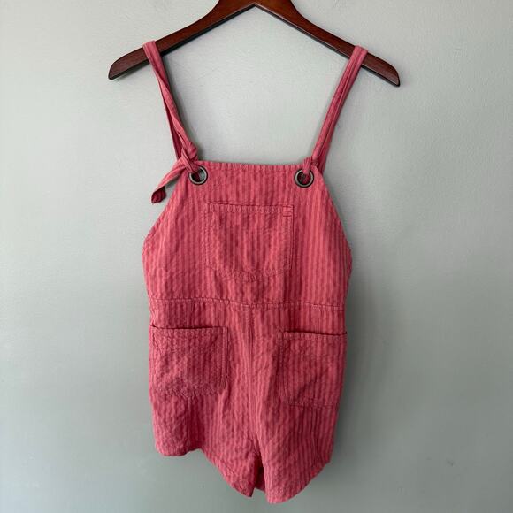 BDG Urban Outfitters Sadie Linen Blend Shortalls Overall Shorts Pink Sz Sml Boho - Picture 6 of 15
